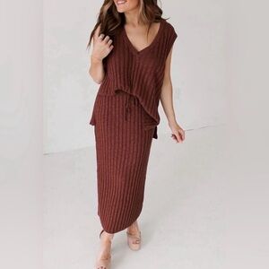 FREE PEOPLE Veda Sweater Set - Brown OWL size small